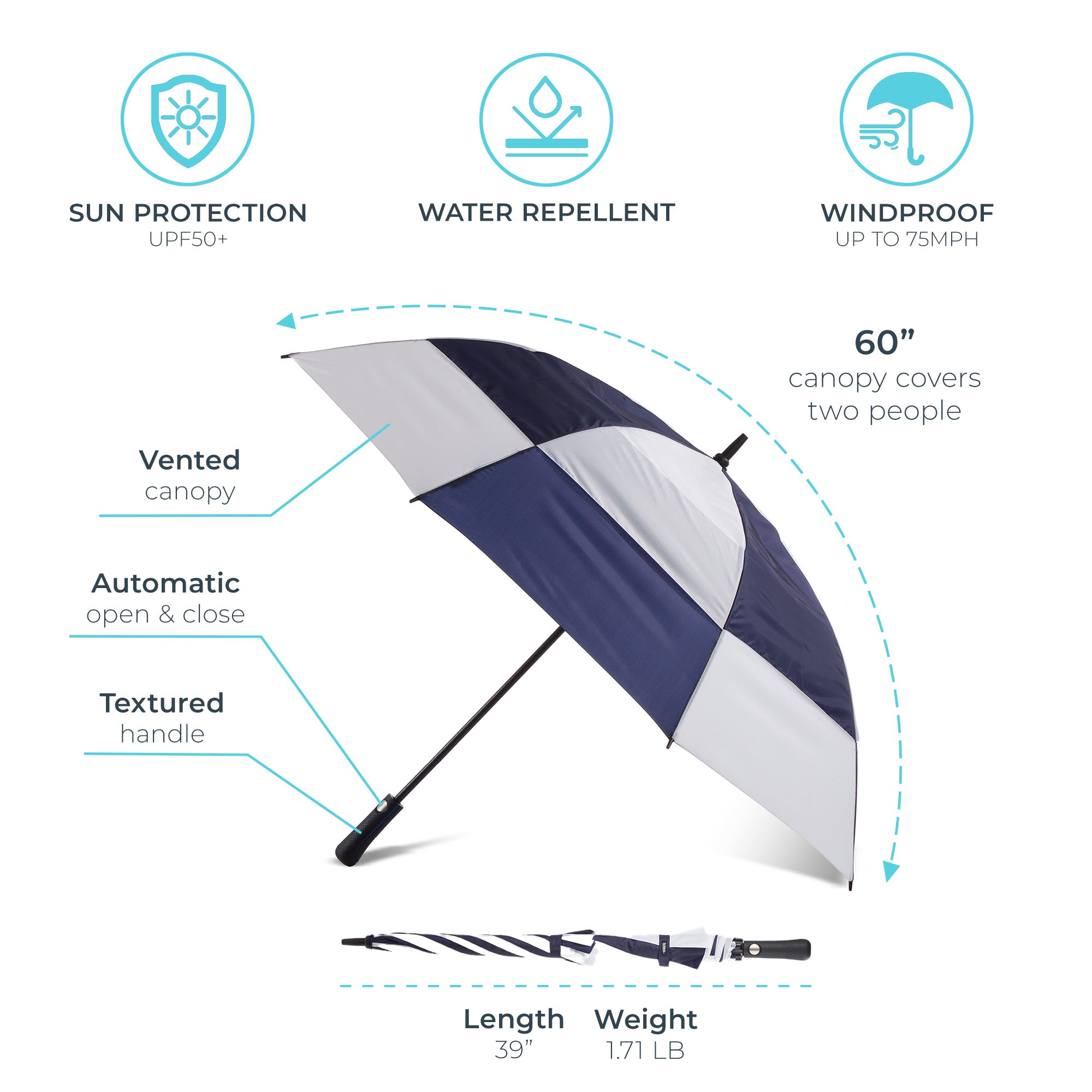 Vented Golf Stick Umbrella with Wind & Sun Protection - Image 10