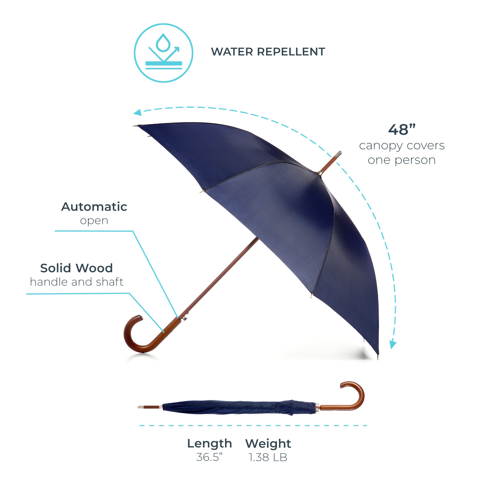 Classic Solid Wood Stick Umbrella - Image 28